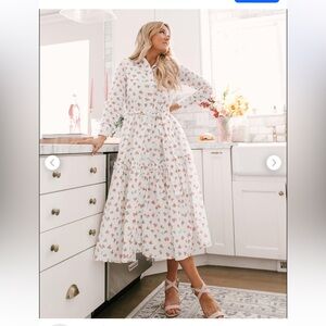 Ivy City Co Lola Midi Dress in Pink Roses